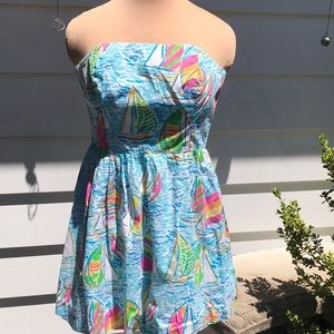 Lily Pulitzer strapless sailboats sun dress with rear zipper Sz 6